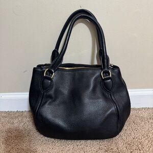 J. Crew Black Pebble Leather Satchel Handbag 3-Compartment Classic Quiet Luxury